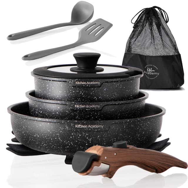 🍳🔥 Kitchen Academy Pfannenset Abnehmbarer Griff - 10 Teilig Induktion Töpfe Set 🍳🔥