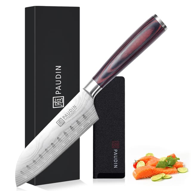 🔪 PAUDIN Santokumesser 13cm - Ultrascharfes Küchenmesser aus Hochkohlenstoff-Edelstahl