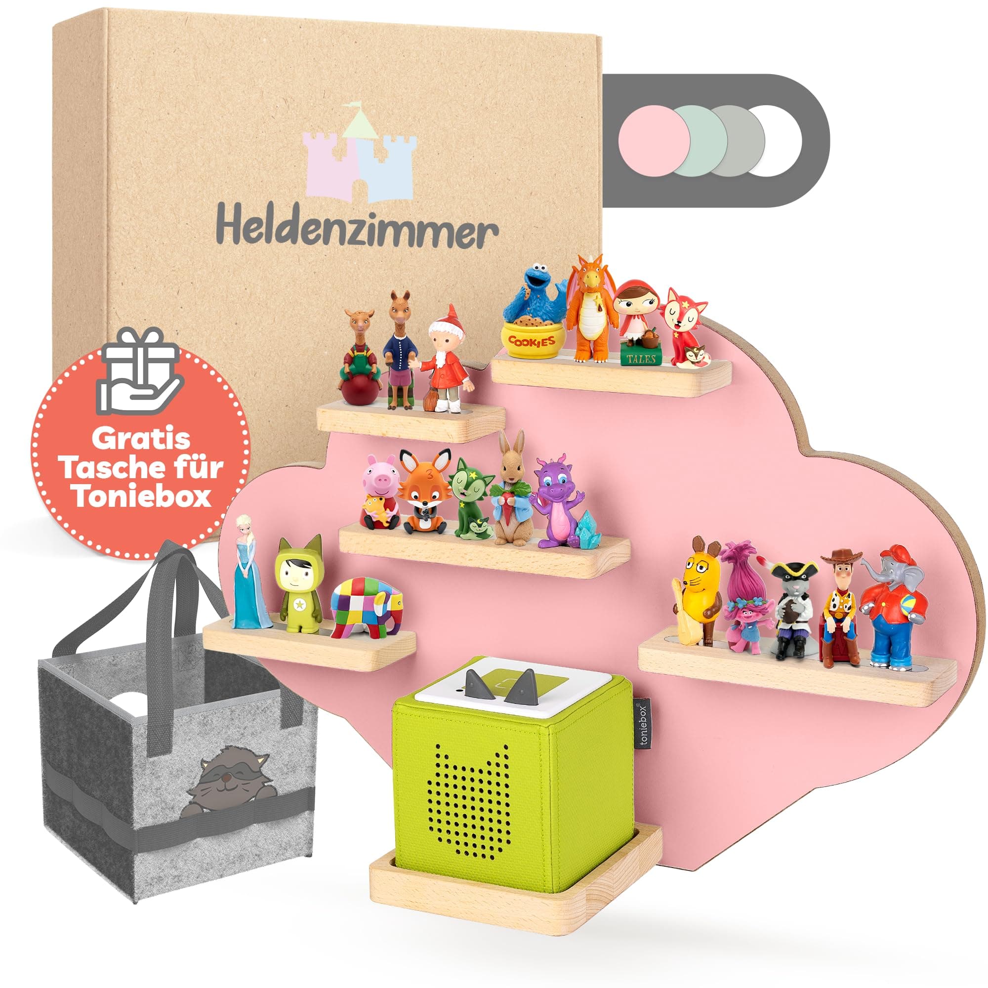 😍 Heldenzimmer - Tonie Regal Wolke Rosa [GRATIS Tragetasche] - Für Toniebox Regal bis 20 Figuren - Mädchen und Junge 😍