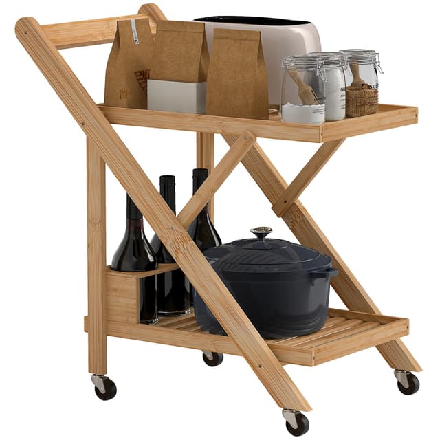 🍷 HOMCOM Küchenwagen Servierwagen mit 2 Ebenen, Rollwagen mit Weinregal 🍴