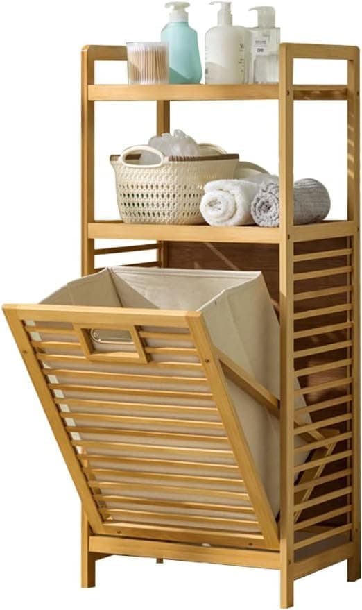 Bambus Badregal mit Ausklappbarem Wäschesammler 95x40x30 cm 🛁🌿