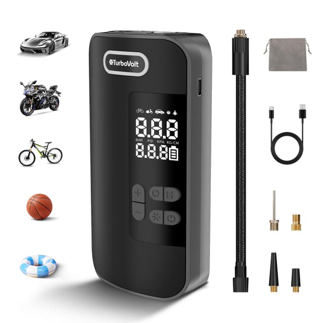 🚲🔋 TurboVolt Elektrische Luftpumpe Reifenpumpe 150 PSI LuftKompressor Akku Fahrradpumpe 🚗🏍️