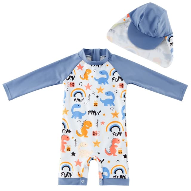 👶🦕 UMELOK Baby Badeanzug mit Sonnenhut UV Schutz Schwimmanzug 9-12 Monate Grau