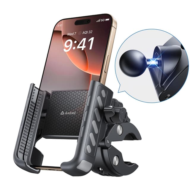 Andobil Handyhalterung Fahrrad - Schockabsorbierend Metallklemme Universal Handyhalterung Motorrad 360°