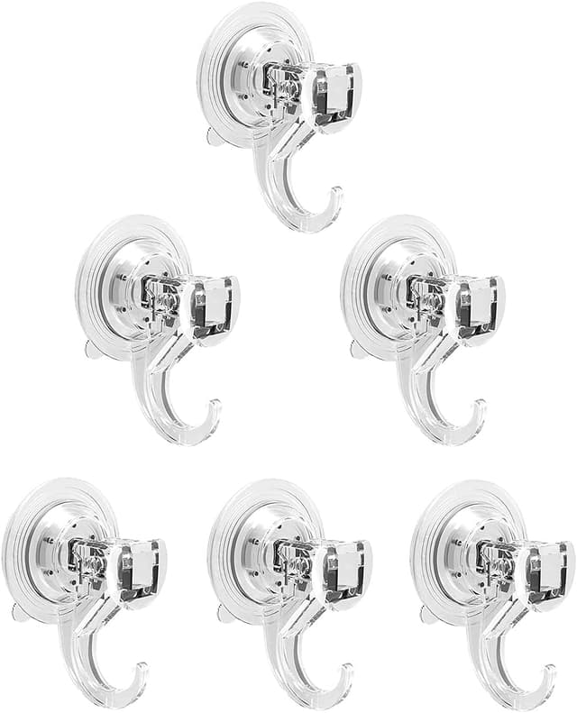 Quntis 6-Pack Saugnapf Haken Set Ohne Bohren - Transparente Saughaken für Fenster Glas Bad Küche Badezimmer