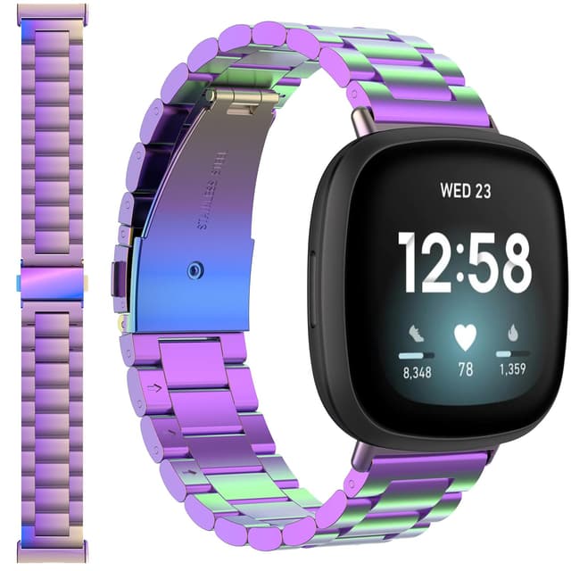 Miimall Kompatibel mit Fitbit Versa 4 Armband, Ultradünne Edelstahl Metall Uhrenarmband