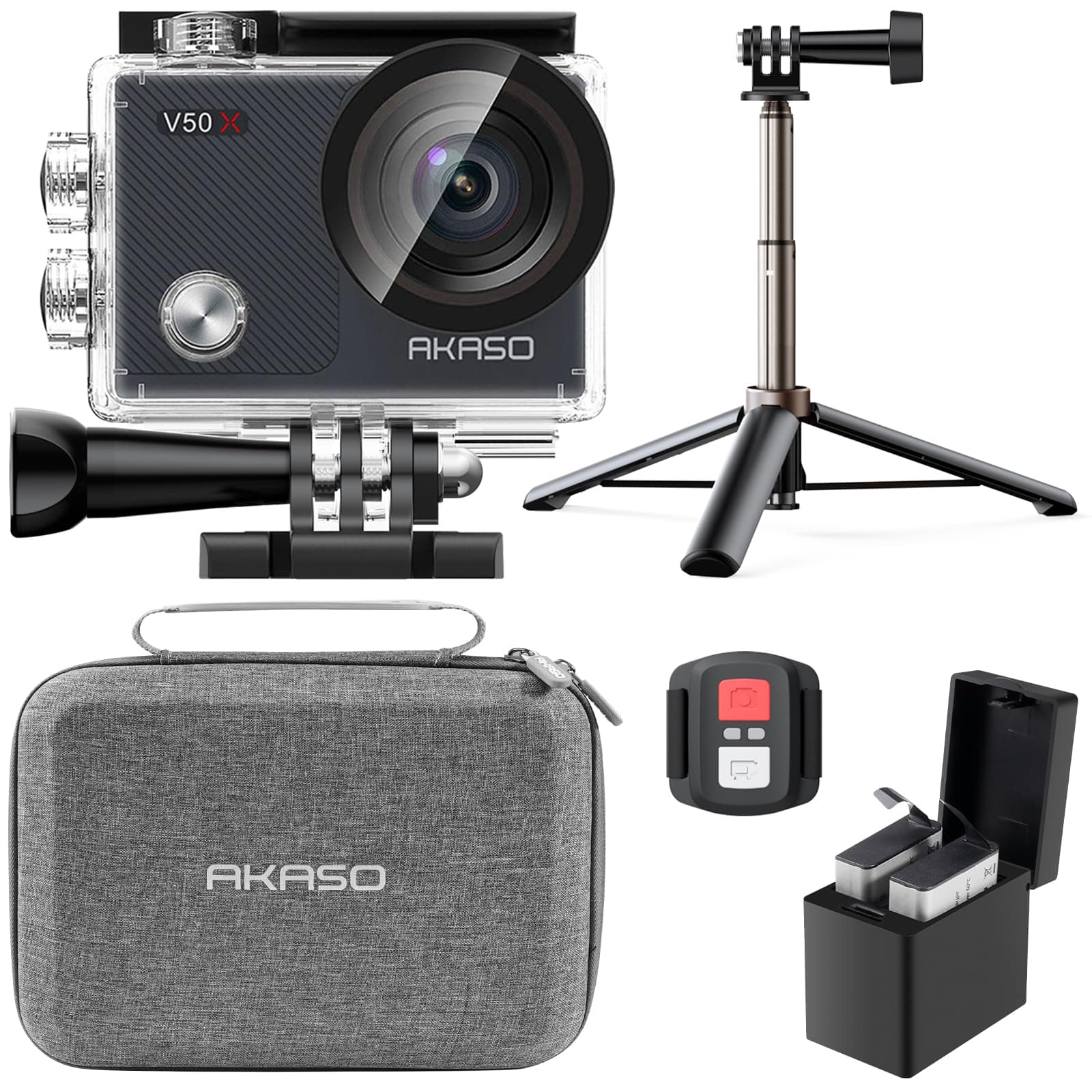 AKASO Action Cam 4K30FPS mit Stativ und Tasche Unterwasserkamera