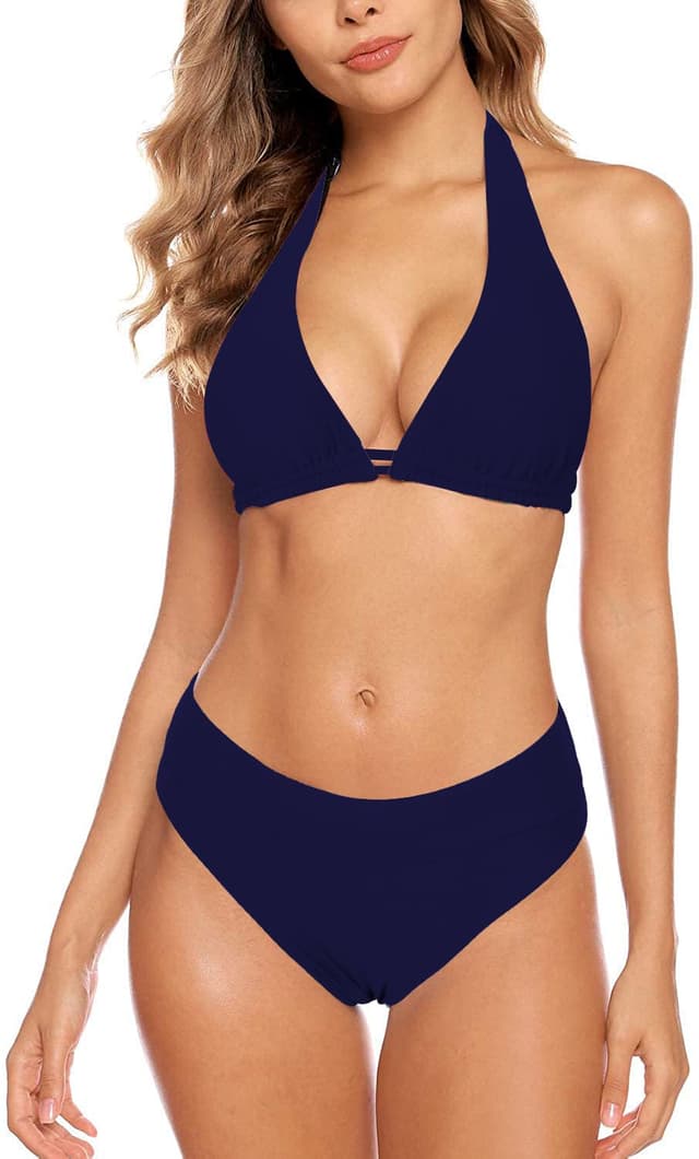 Aidotop Damen Bikini Set 🩱 Triangel Badeanzug Strand Ties Zweiteiliger Bademode Bikinihose 31purplish Blue L