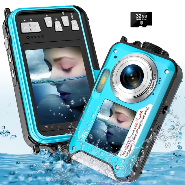 YISENCE UHD 4K 56MP Unterwasserkamera mit Autofokus und Selfie-Doppelbildschirmen