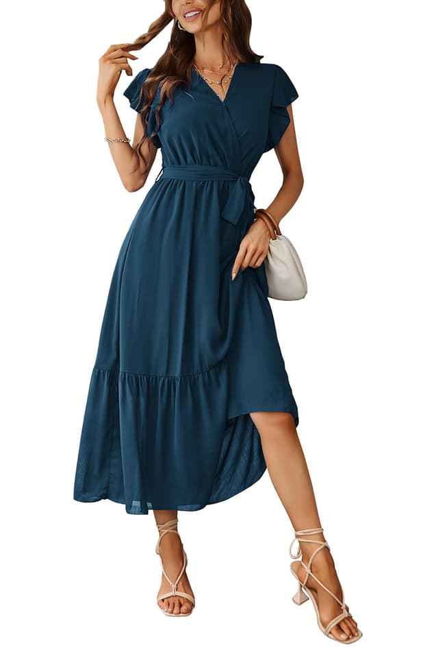 Awemeal Kleid Damen Sommer Elegant V-Ausschnitt Kurzarm Lang Sommerkleid Boho 🌸👗