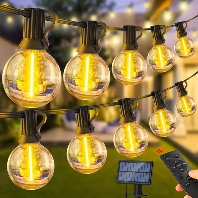 🌞🌿 Warlisou Solar Garten Lichterkette: G40 50ft Led Blub - 15M Solar Garten Lampen Fernbedienung Lichter