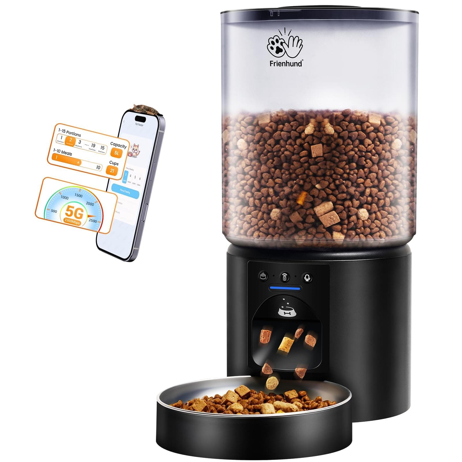 🐱📱 5G WiFi Futterautomat Katze mit APP | 5L Automat Schwarz