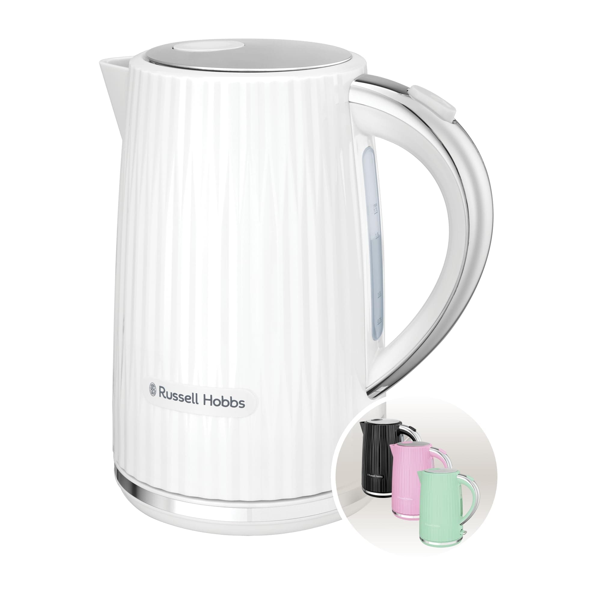 Russell Hobbs Wasserkocher [1,7L 2400W] Eden Weiß, Edelstahlakzente