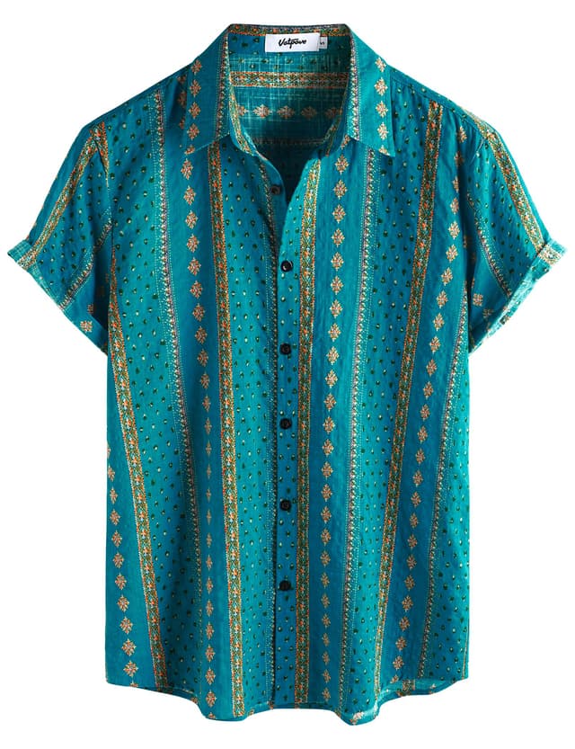 VATPAVE Herren Hawaii Hemd 🌺 Männer Kurzarm Sommer Freizeithemd Casual Strand Blumen Hawaiihemd M Blau Orange