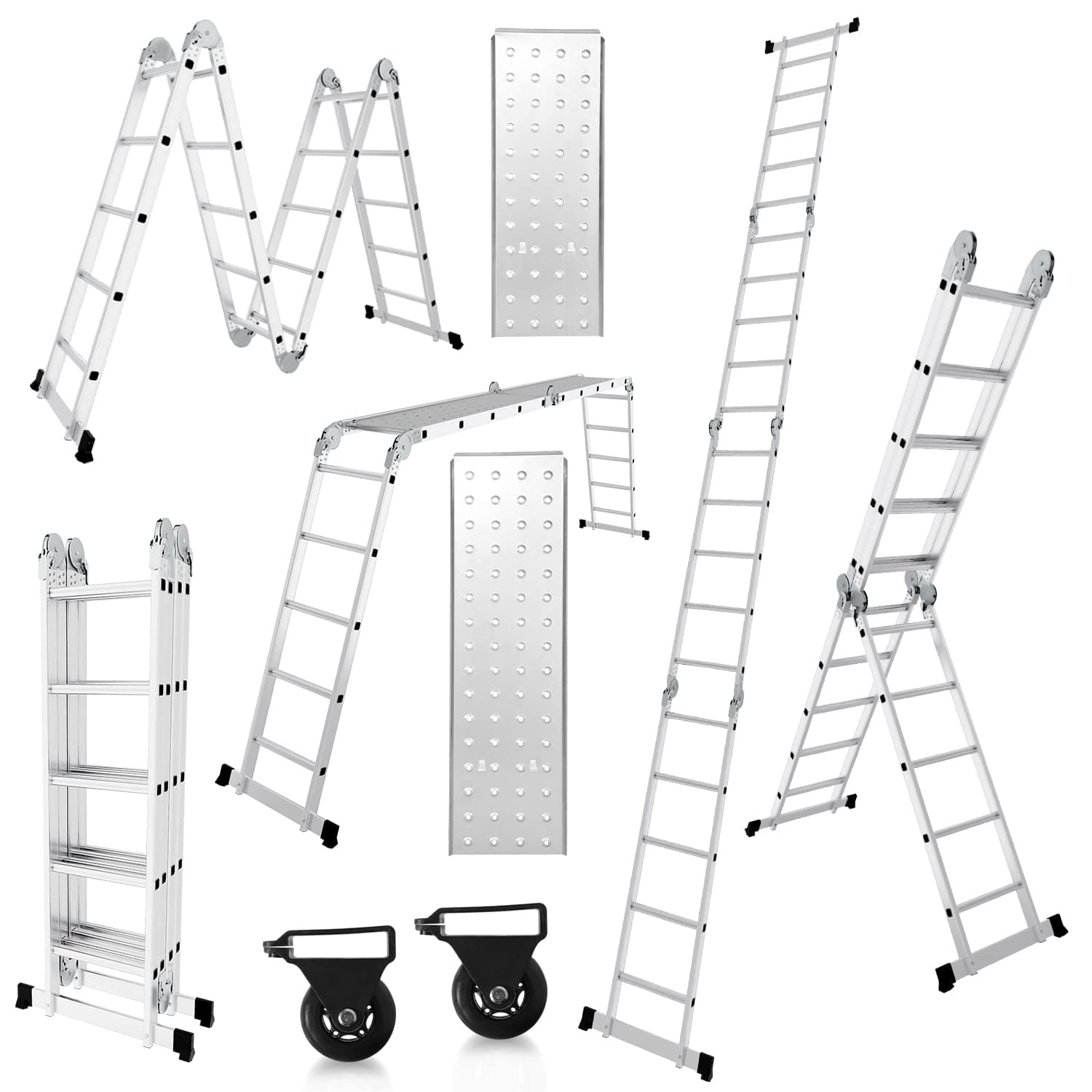 Herrselsam Mehrzweckleiter 4x5, 7in1 Multifunktionsleiter 🧰 582CM Alu Vielzweckleiter