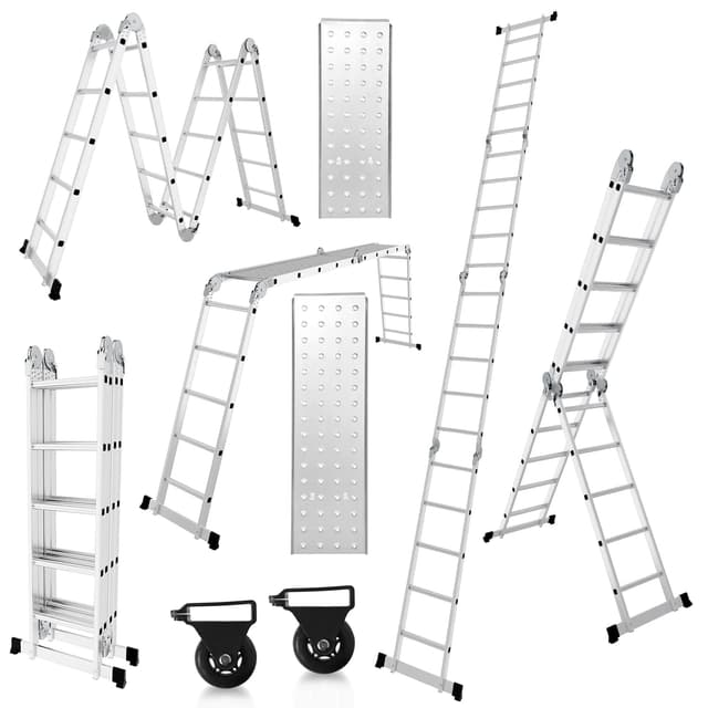 Herrselsam Mehrzweckleiter 4x5, 7in1 Multifunktionsleiter 🧰 582CM Alu Vielzweckleiter