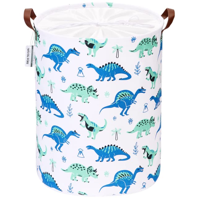 🦕🦖🌈 Sea Team Wäschekorb mit Dinosaurier-Muster, Leinen, Wäschekorb