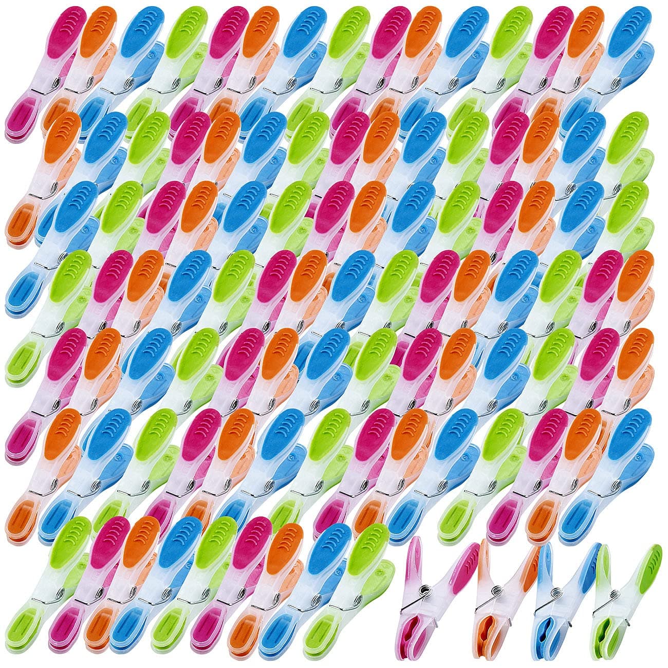 🌈 PEARL Softgrip-Wäscheklammern: Extra starke Wäscheklammern mit Soft-Grip, 100 Stück, in 4 Farben 🌞