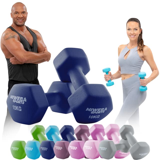 Miweba Sports Neopren Hantelset NKH100 | 𝐏𝐫𝐨𝐟𝐢 Hanteln - 0.5-10.0 Kg - Hexagon Hanteln Set - Kurzhanteln - Kurzhantel Set - Gymnastikhanteln - Hantel Set - Dumbbell Königsblau 2X 10.0 kg
