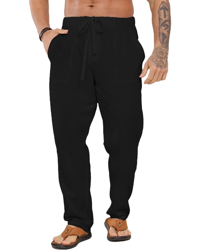 LVCBL Herren Leinenhose Lange Stoffhose mit Taschen 🌞🌊