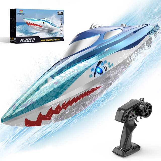 DEERC RC Boot mit LED-Licht - Ferngesteuertes Haiboot für Pools und Seen 🦈🚤