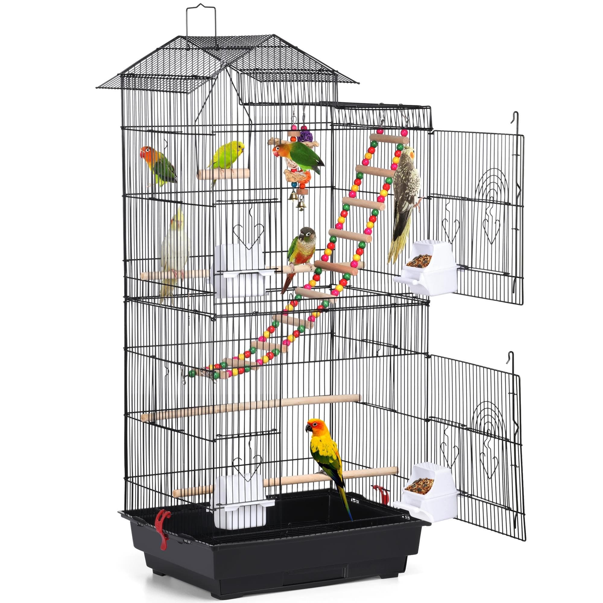 Yaheetech Vogelkäfig mit Vogelspielzeuge, Wellensittichkäfig Käfigspielzeug Nymphensittiche Fink-Papageien-Käfig 🐦🏠