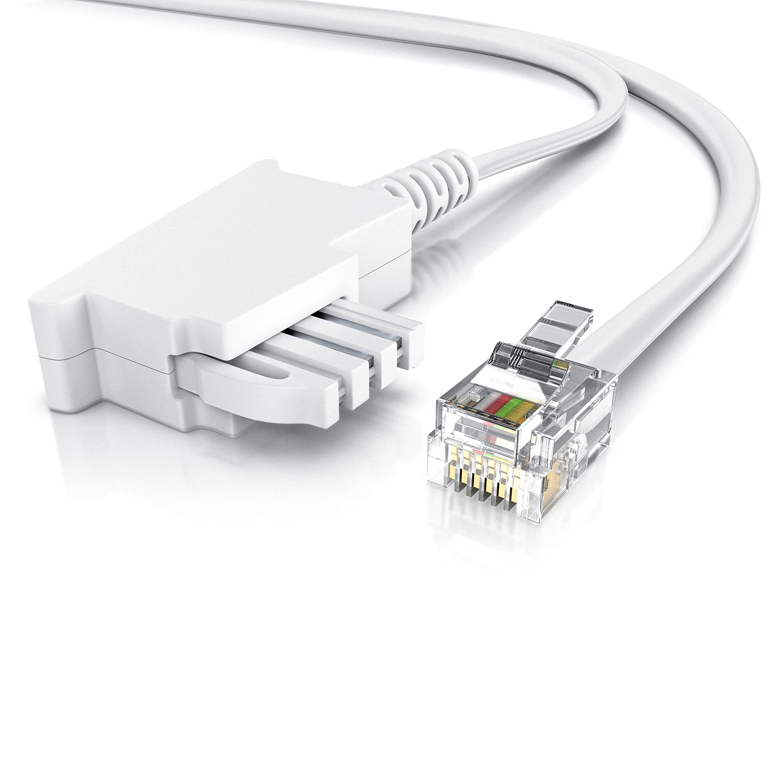 CSL - 10m Telefonkabel TAE-F Stecker auf RJ11 Stecker - Int. Norm 6P4C / 4-polig belegt - Flachkabel - 10m Weiß 📞