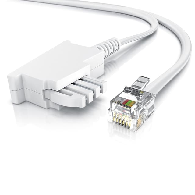 CSL - 10m Telefonkabel TAE-F Stecker auf RJ11 Stecker - Int. Norm 6P4C / 4-polig belegt - Flachkabel - 10m Weiß 📞