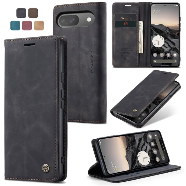 🦉 owlhold Handyhülle für Google Pixel 9/Pixel 9 Pro - Premium Lederhülle in Schwarz