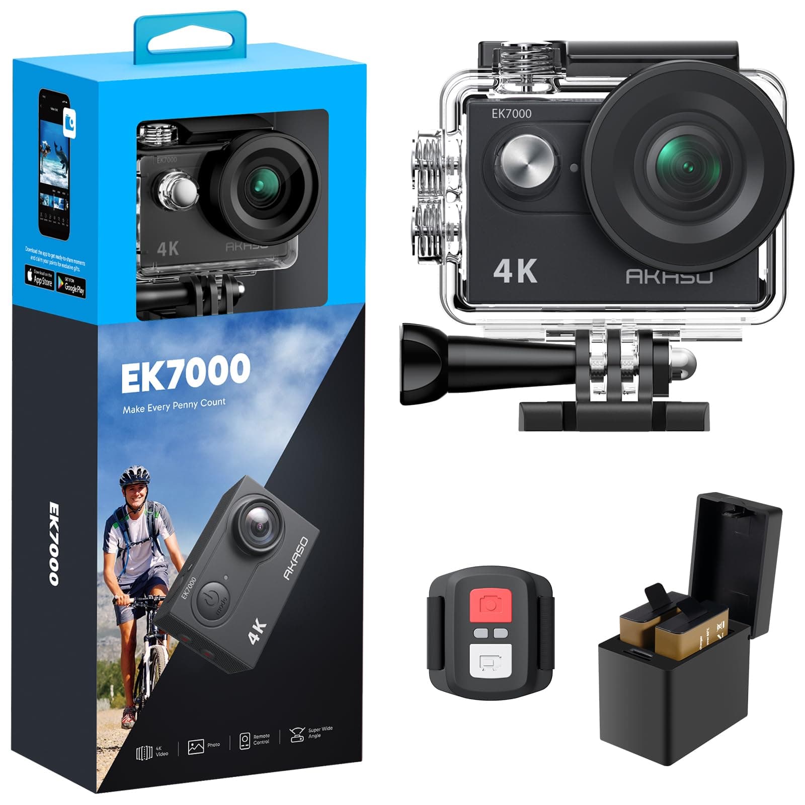 AKASO Action Cam,4K30FPS 20MP WiFi Unterwasserkamera 170°Ultra Weitwinkel Full HD 📷🌊