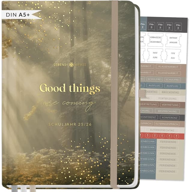 📚 Lebenskompass Lehrerkalender 2025 2026 DIN A5+ "Bliss” Hardcover Schulplaner 🍎📝