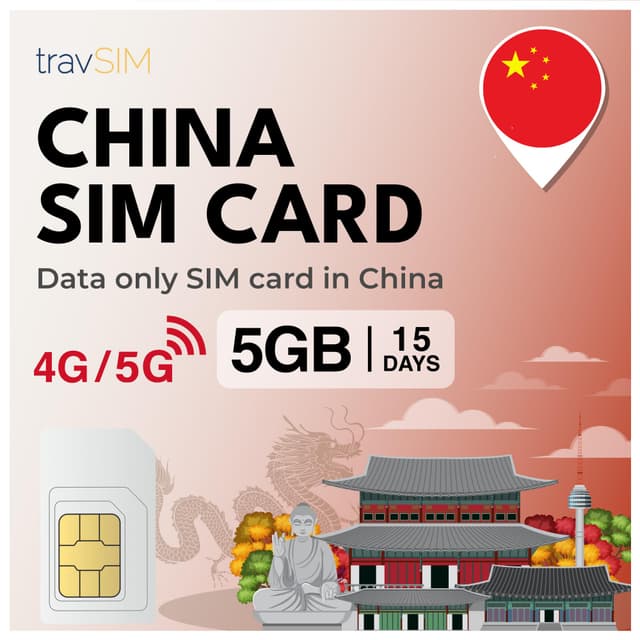 travSIM China SIM-Karte | 15 Tage - 5GB Daten | 5G/4G Hochgeschwindigkeitsdaten 📱🌏🚀