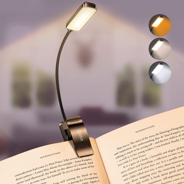 📚🔦 Gritin Leselampe Buch Klemme - Schwarz: Stufenlos Dimmbar & 3 Modi