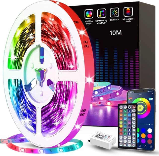 Tenmiro LED Streifen 10m RGB LED Strip Musik sync Selbstklebend Lichterkette mit Fernbedienung und APP
