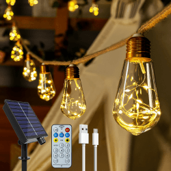 🌞🌿✨ Ollny Solar Lichterkette Aussen mit 16 Glühbirnen - Vintage Deko für Garten, Balkon & Hochzeit 🌿🌞 Angebot bei HelloDeals