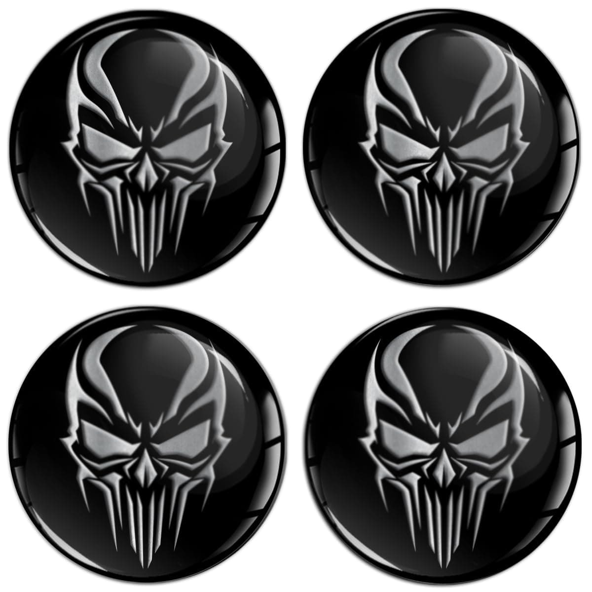 SkinoEu 4 x 50 mm Aufkleber für Radkappen - Schwarz Silber Schädel Totenkopf A 5450 🏍️🛠️