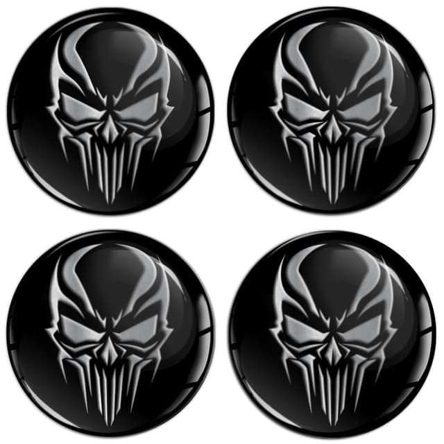 SkinoEu 4 x 50 mm Aufkleber für Radkappen - Schwarz Silber Schädel Totenkopf A 5450 🏍️🛠️