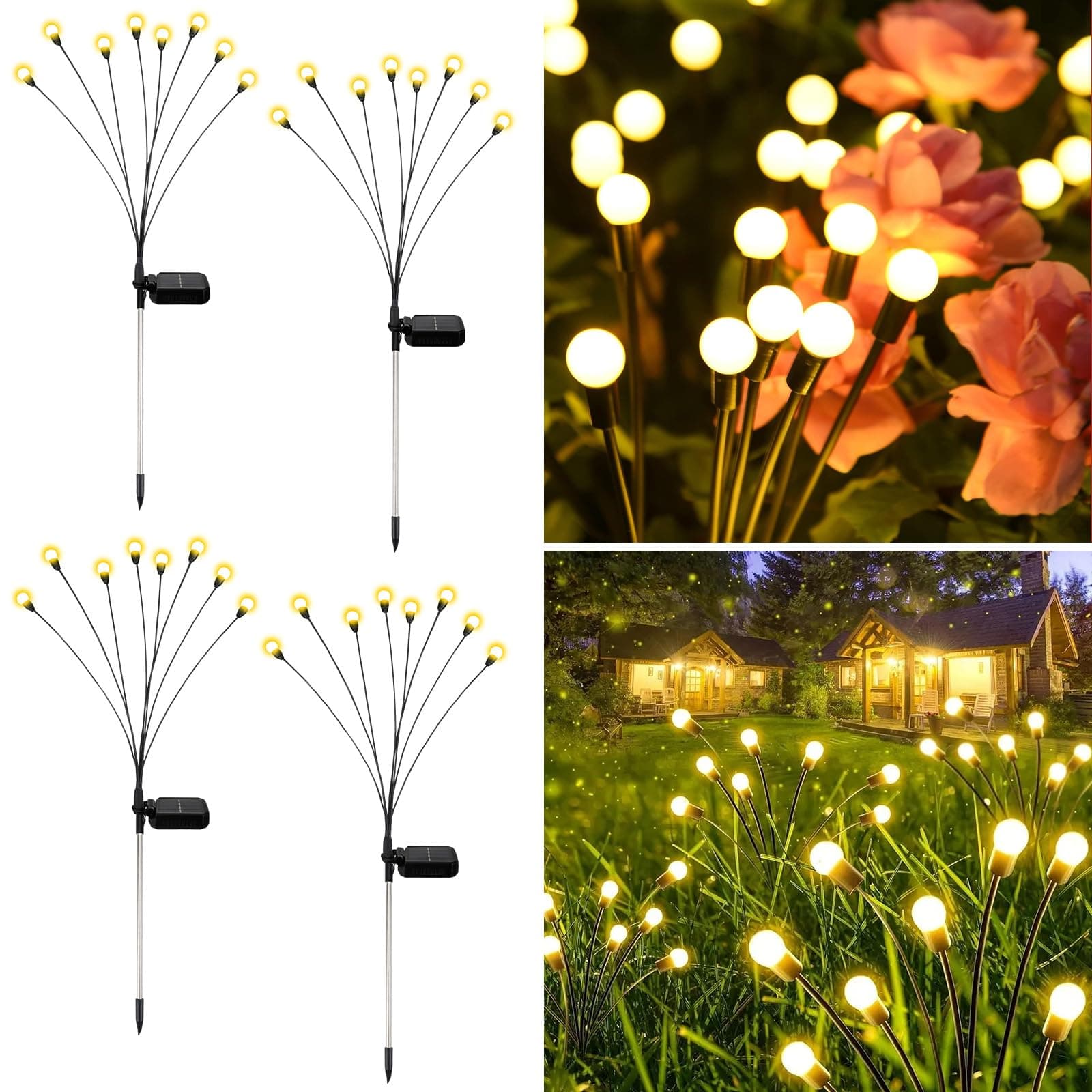 🌟 Solarleuchten für Außen Garten 4 Stück 8 LED Glühwürmchen 🌟