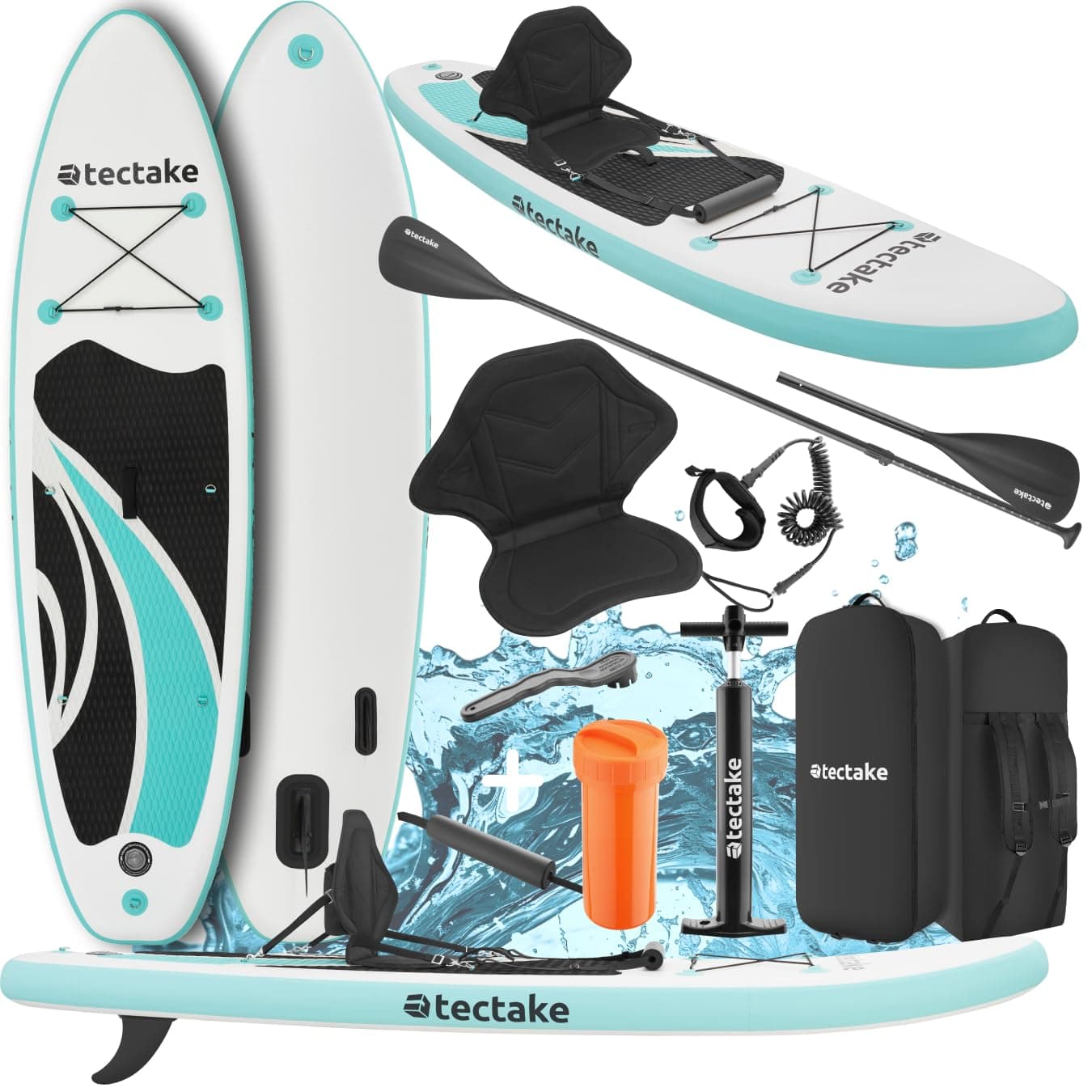 🌊🏄‍♂️ tectake® Stand Up Paddle Board, SUP aufblasbar, Standup, SUB mit Pumpe, Kajak Boot Sitz, Finnen, Rucksack, Doppelpaddel - Wassersport und Paddling 🏄‍♀️🌊