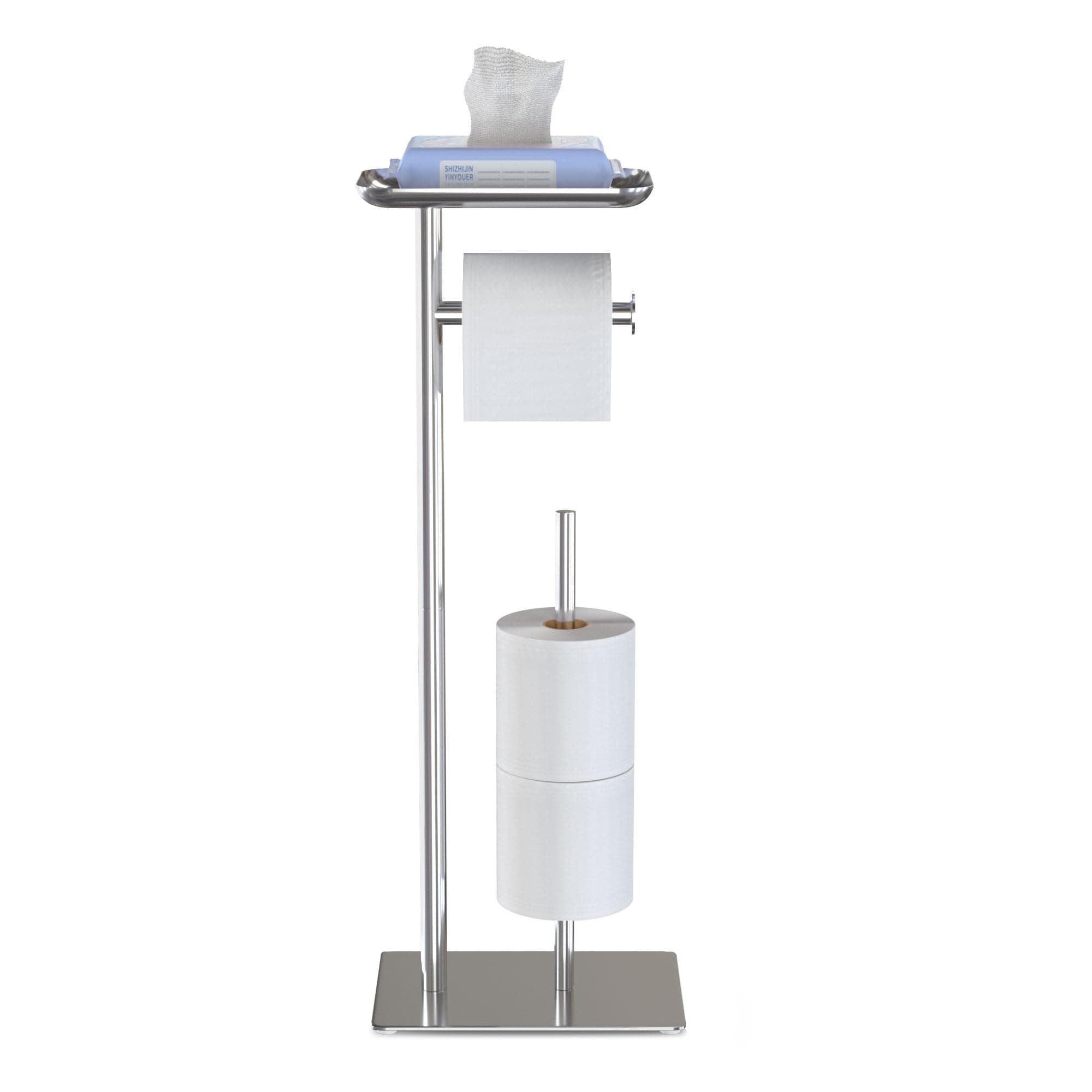 Freistehender Toilettenpapierhalter mit Ablagefläche Oben, Silber Toilettenpapierhalterständer