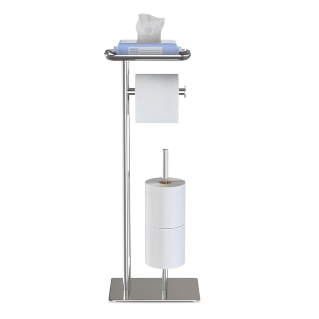 Freistehender Toilettenpapierhalter mit Ablagefläche Oben, Silber Toilettenpapierhalterständer