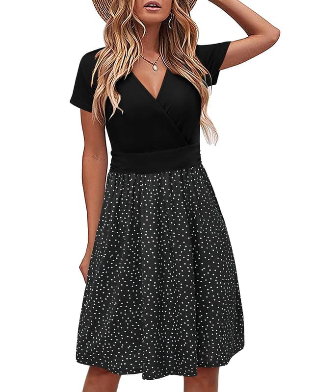 🌸 STYLEWORD Damen Sommerkleid Kurzarm V-Ausschnitt Blumenmuster Wickelkleid 🌺