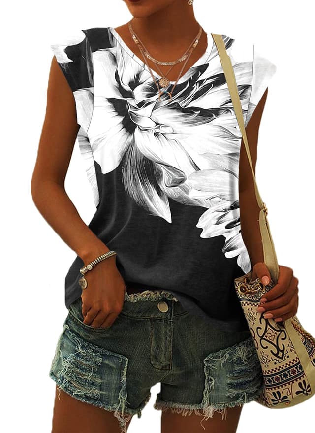 🌸 WNEEDU T-Shirt Damen Sommer V Ausschnitt Tank Top 🌺