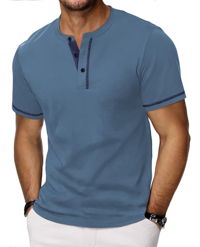 HMIYA Henley Kurzarm T-Shirts für Herren 👕🔵