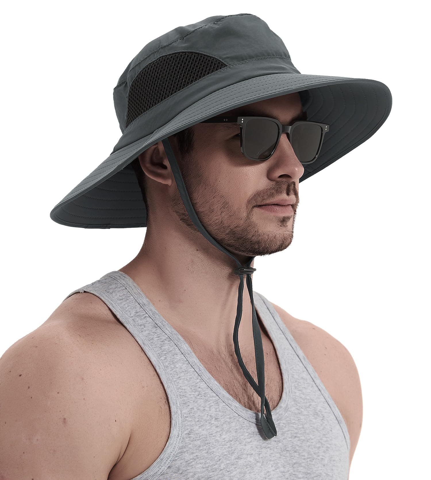 Wmcaps Sonnenhut Herren UV Schutz, Breite Krempe Wanderhut Damen Outdoor Sonnenschutz Kappe, Safari Sonnenschutz Hut Einheitsgröße Dunkelgrau 🌞