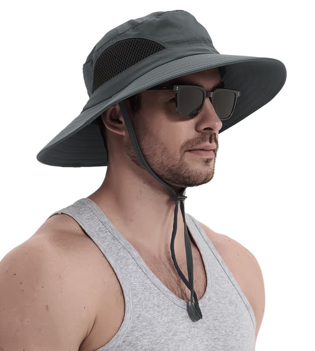 Wmcaps Sonnenhut Herren UV Schutz, Breite Krempe Wanderhut Damen Outdoor Sonnenschutz Kappe, Safari Sonnenschutz Hut Einheitsgröße Dunkelgrau 🌞