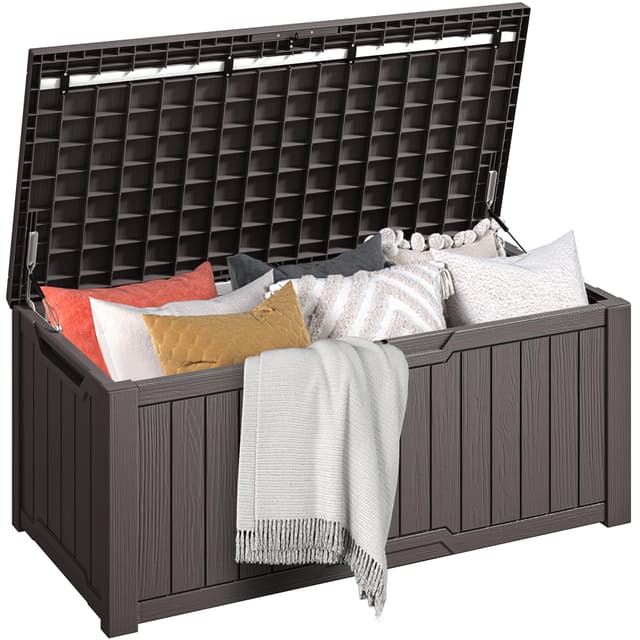 🌿 DWVO Gartenbox 450 Liter 142.1x67.6x60cm Dunkelbraun | Auflagenbox Outdoor Gartentruhe