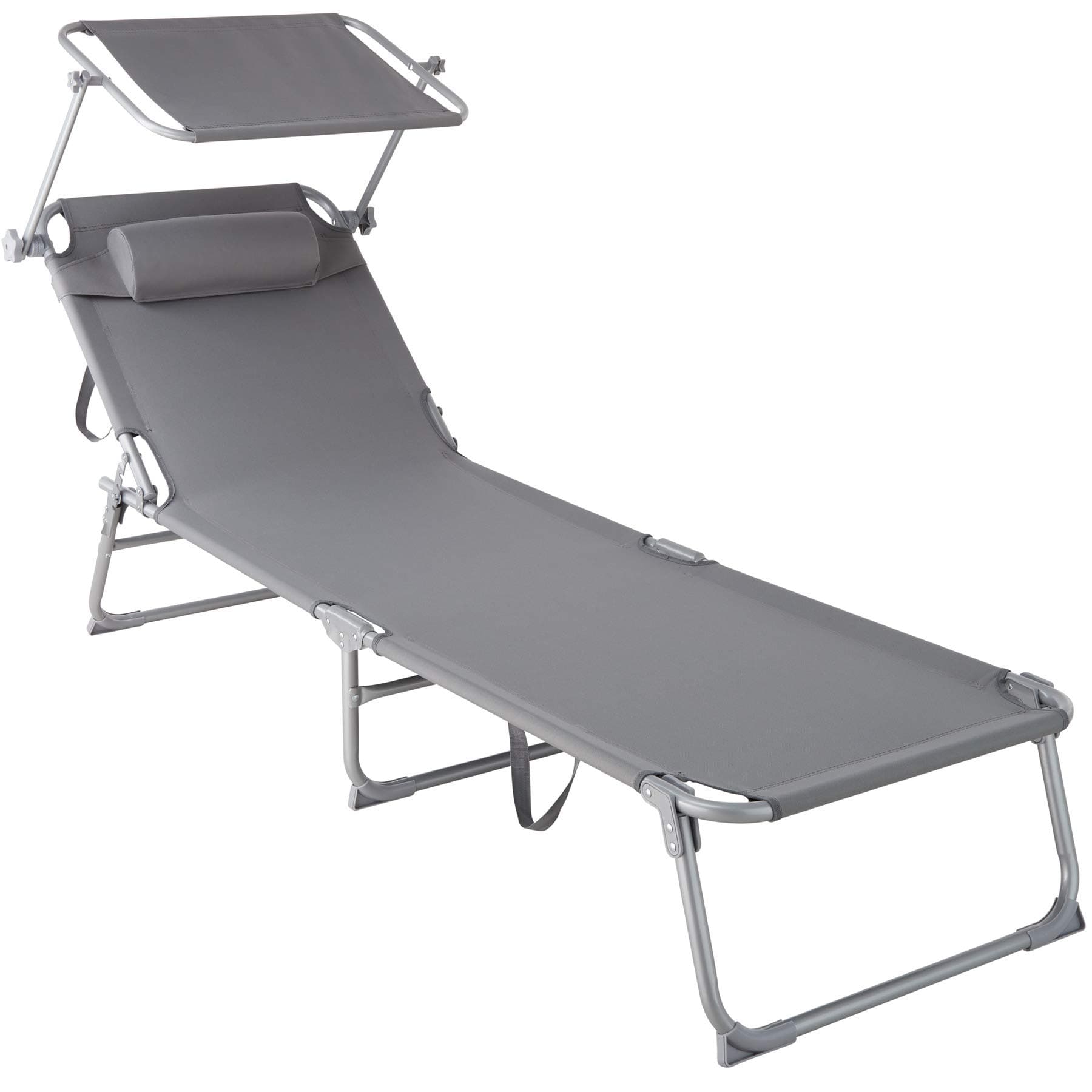 🌞🪑 tectake® Sonnenliege mit Dach und Kopfkissen - Grau 🌿