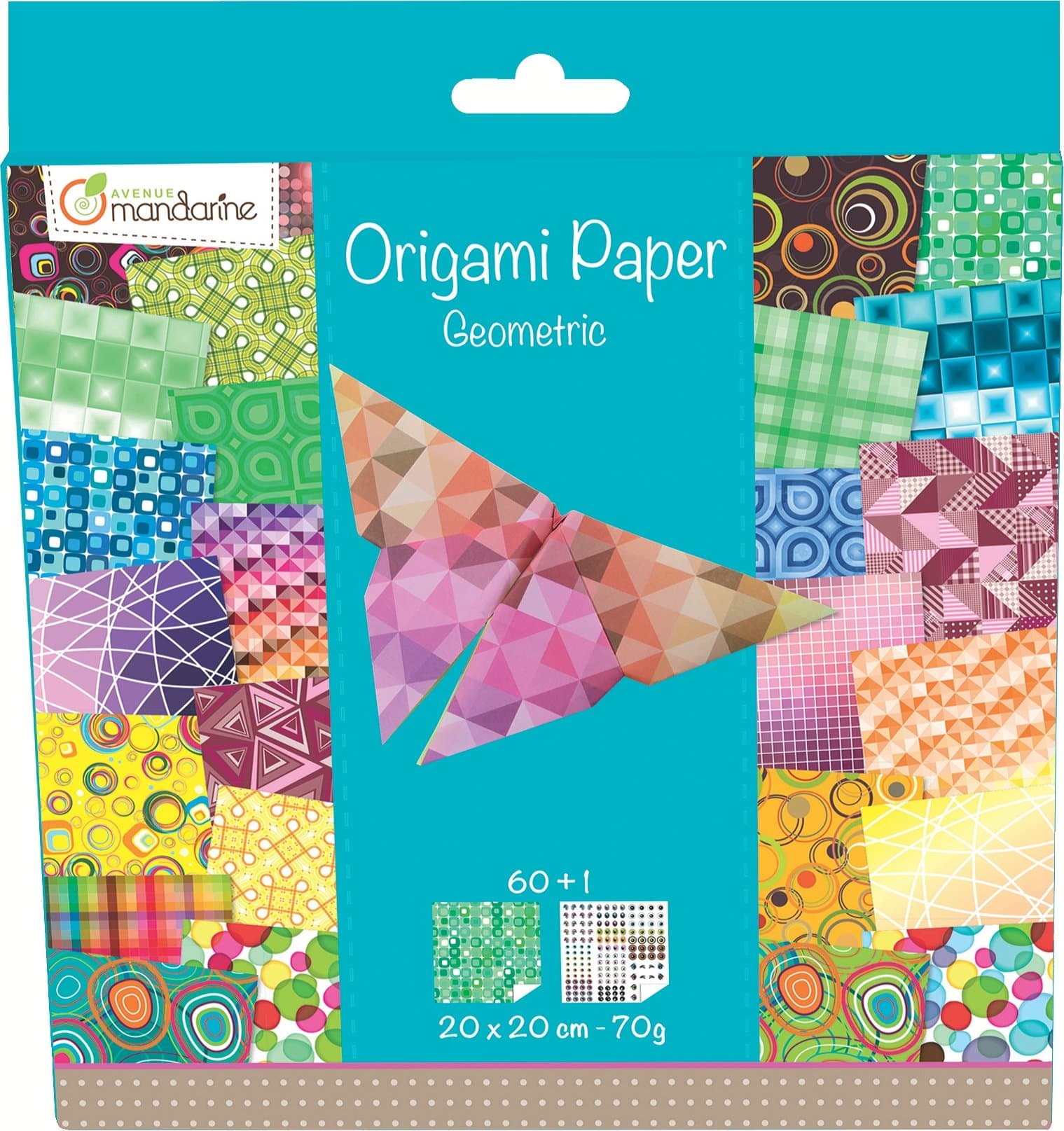 🎨 Avenue Mandarine Origami Papier-Set mit Faltanleitung und Augenset, Mehrfarbig