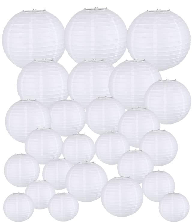 Papierlaternen Set 30 Stück - Weiße Lampions für Hochzeit und Garten Deko 🏮